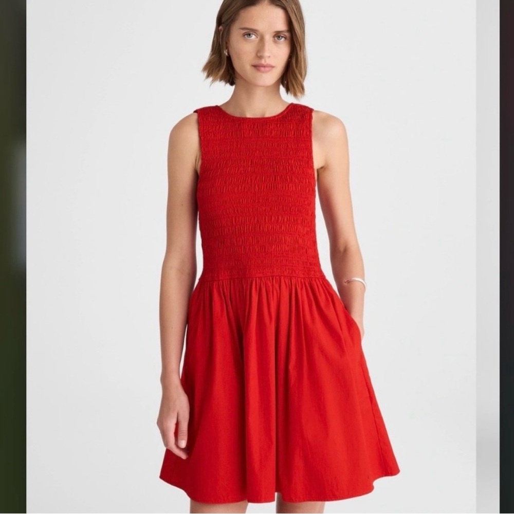 Madewell The Melody Scoopback Smocked Cotton Poplin Mini Dress S In Festival Red